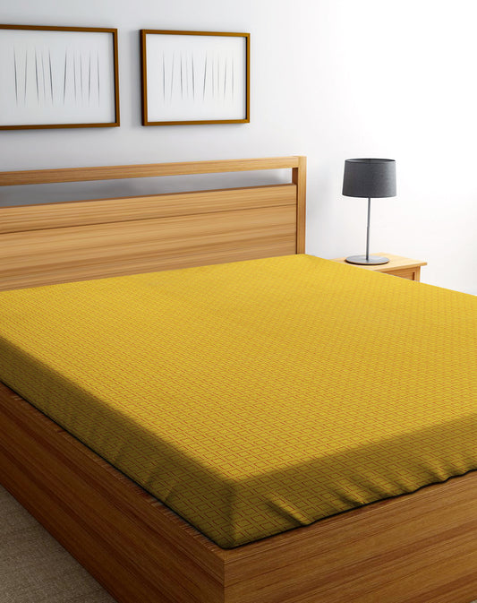 Handloom Cotton Yellow Box King Bedcover without Pillow Covers