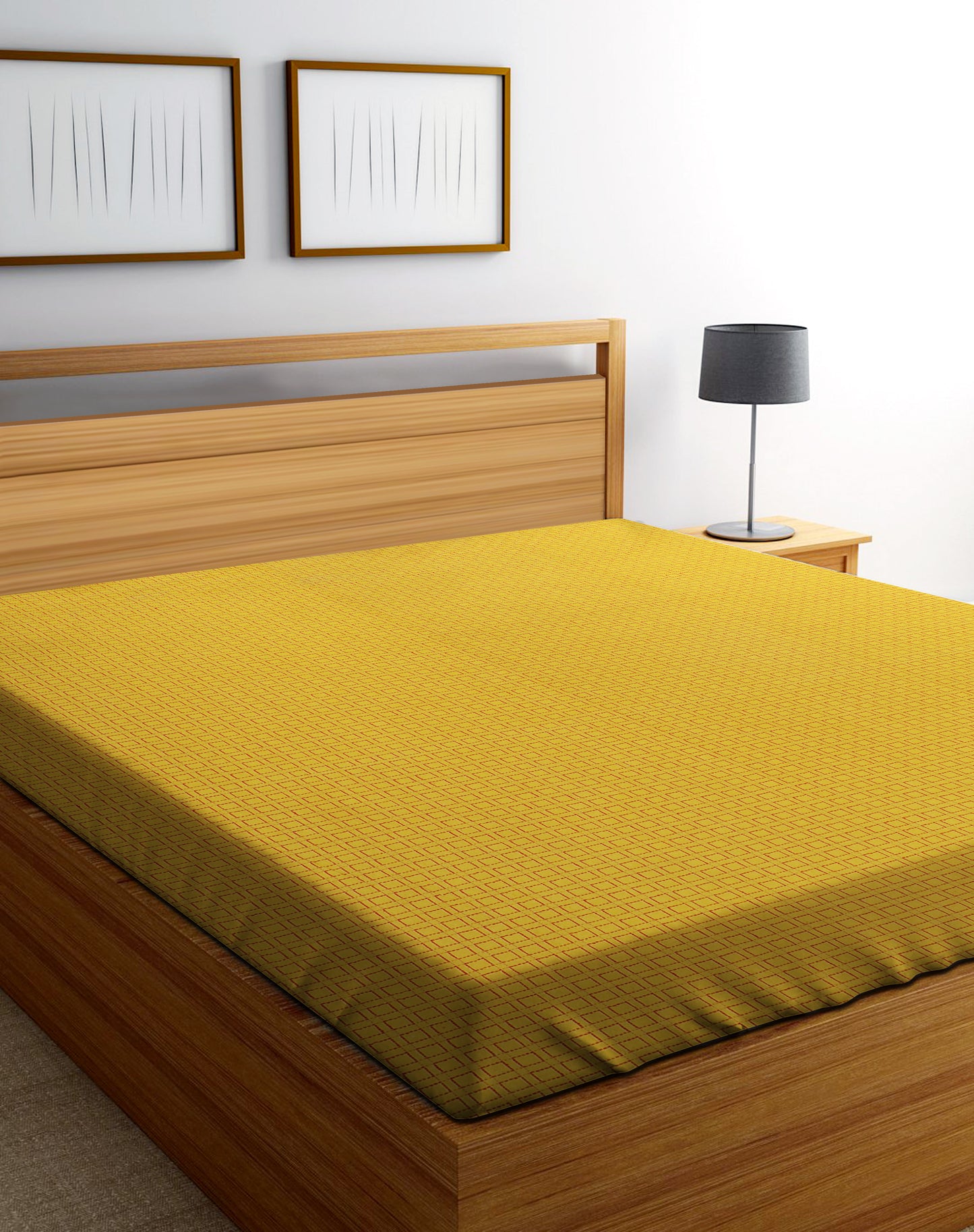 Handloom Cotton Yellow Box Double Bedcover without Pillow Covers