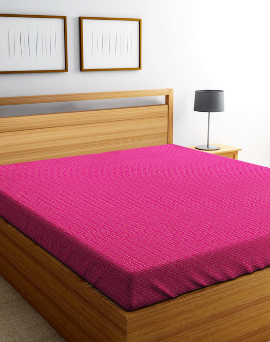 Handloom Cotton Pink Box Double Bedcover without Pillow Covers