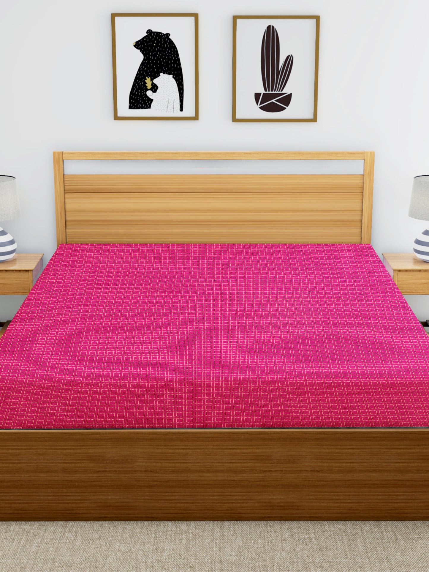 Handloom Cotton Pink Box King Bedcover without Pillow Covers