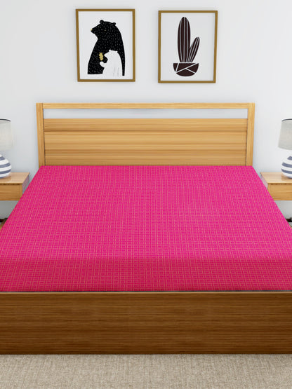 Handloom Cotton Pink Box Double Bedcover without Pillow Covers