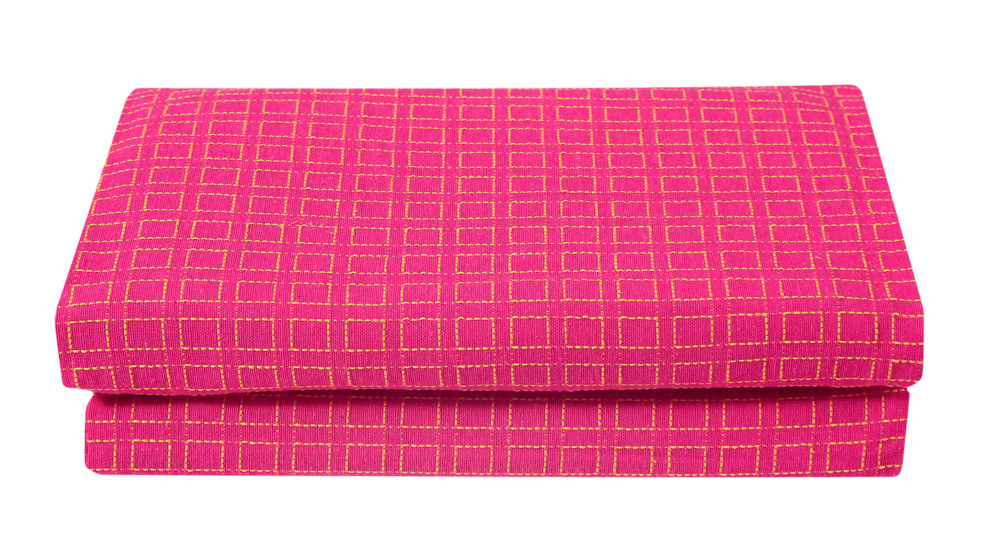 Handloom Cotton Pink Box Double Bedcover without Pillow Covers