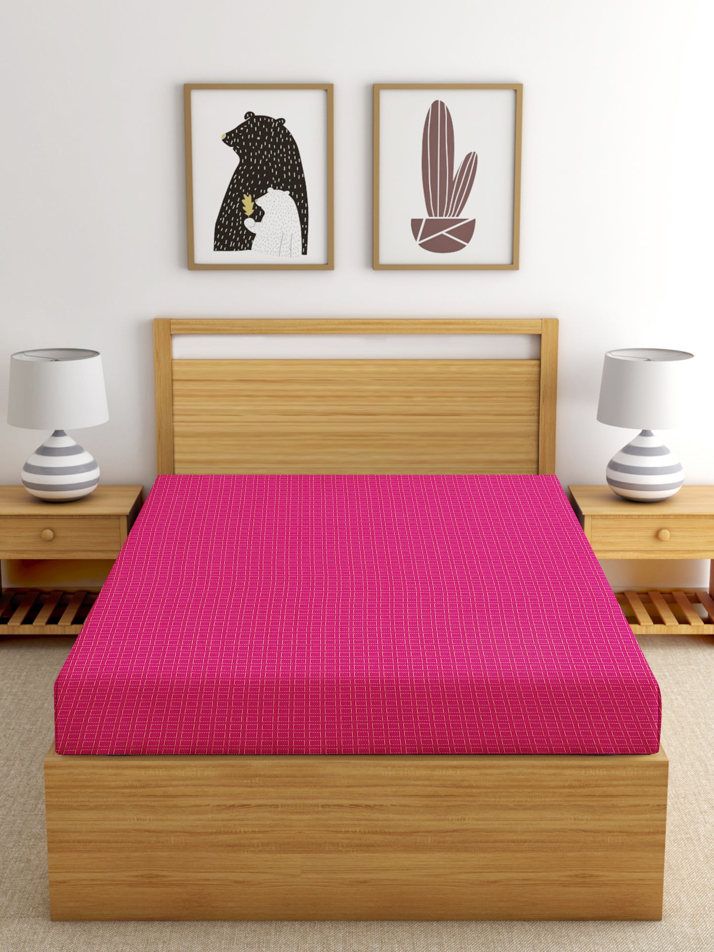Handloom Cotton Pink Box Single Bedcover without Pillow Covers