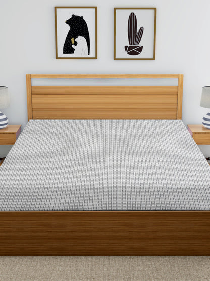 Handloom Cotton White Box Double Bedcover without Pillow Covers