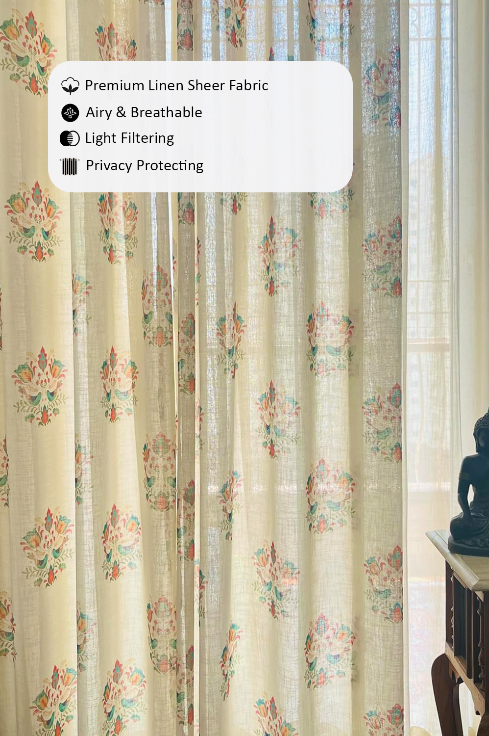 Handloom Cotton Green Sparrow Sheer Curtains 7 feet (Set of 2)