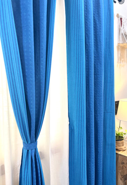 Handloom Cotton Blue Darkened Glow Curtains 9 feet (Set of 2)
