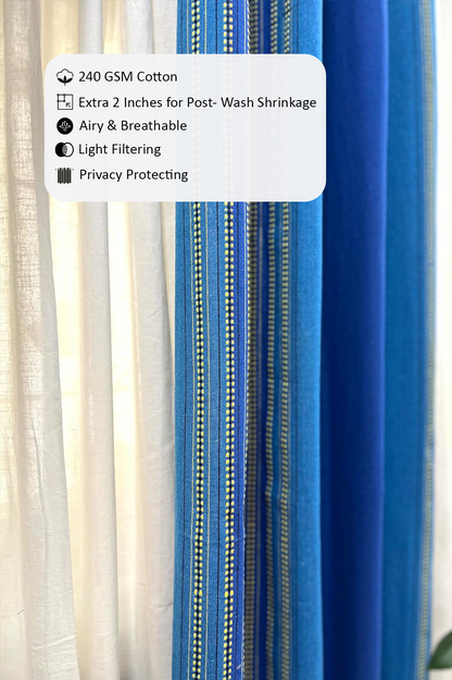 Handloom Cotton Blue Striped Darkened Glow Curtains 9 feet (Set of 2)