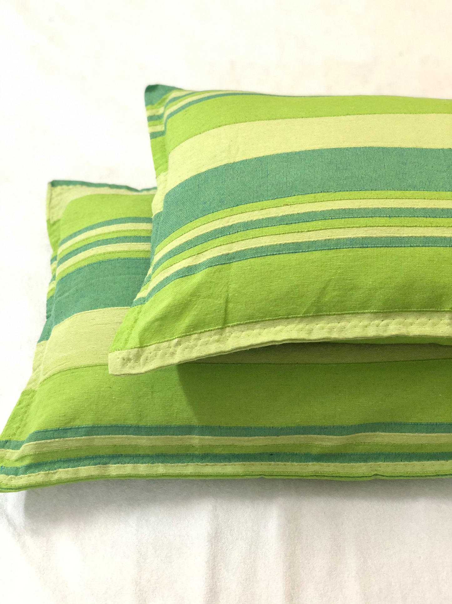 Handloom Cotton Green Striped Pillow Covers (Set of 2)