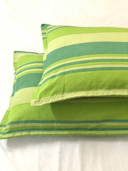 Handloom Cotton Green Striped Pillow Covers (Set of 2)