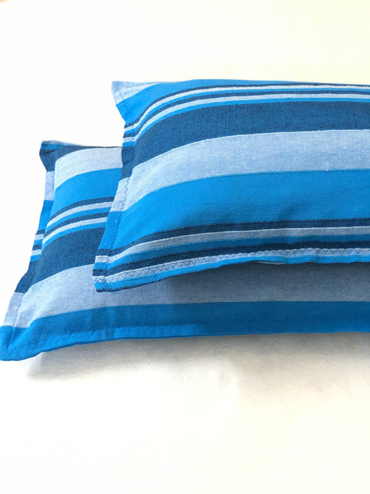 Handloom Cotton Blue Striped Pillow Covers (Set of 2)