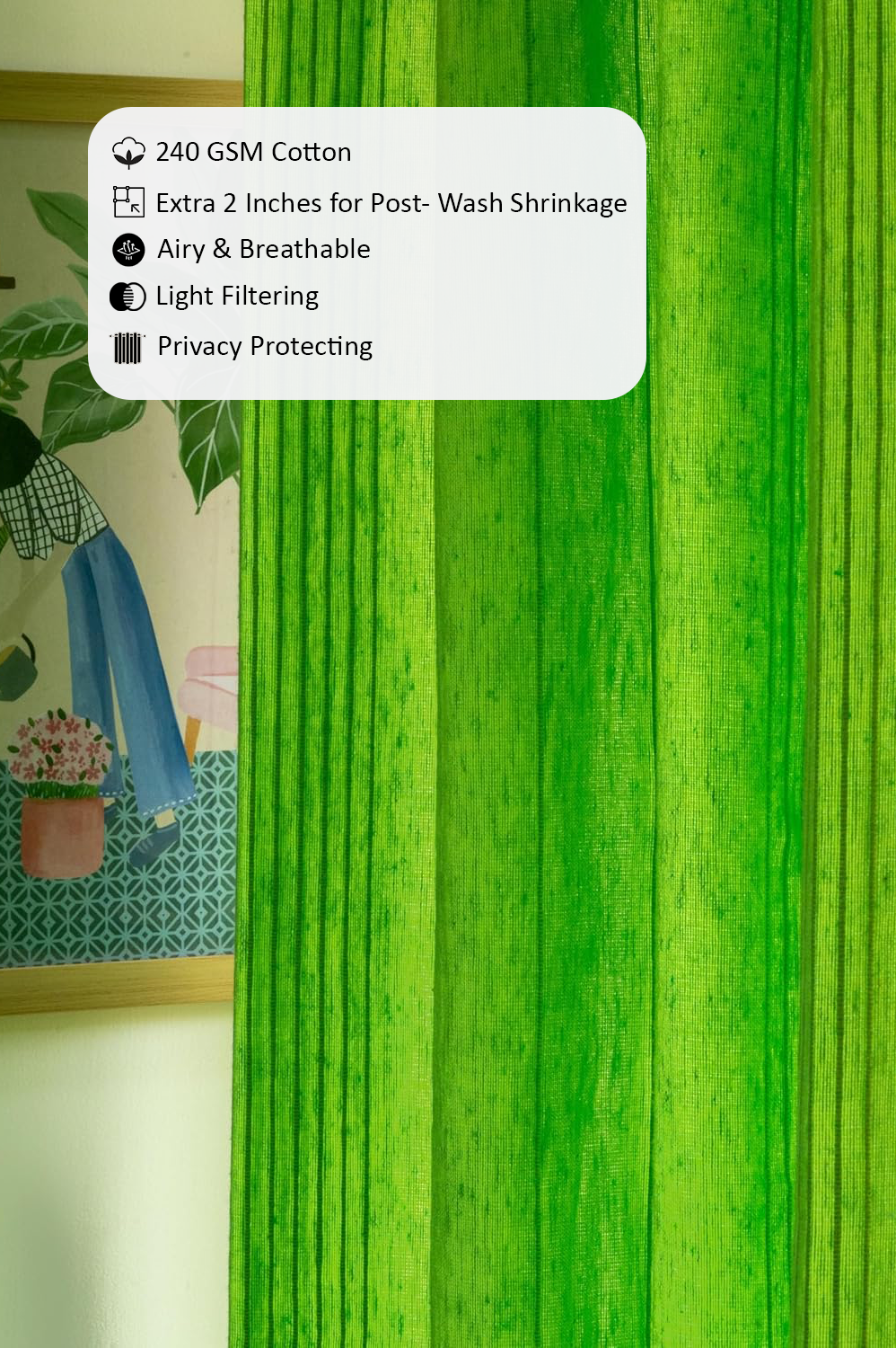 Handloom Cotton Green Solid Light Filtering Curtains 9 feet (Set of 2)