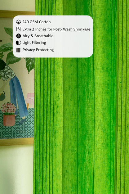 Handloom Cotton Green Solid Light Filtering Curtains 9 feet (Set of 2)