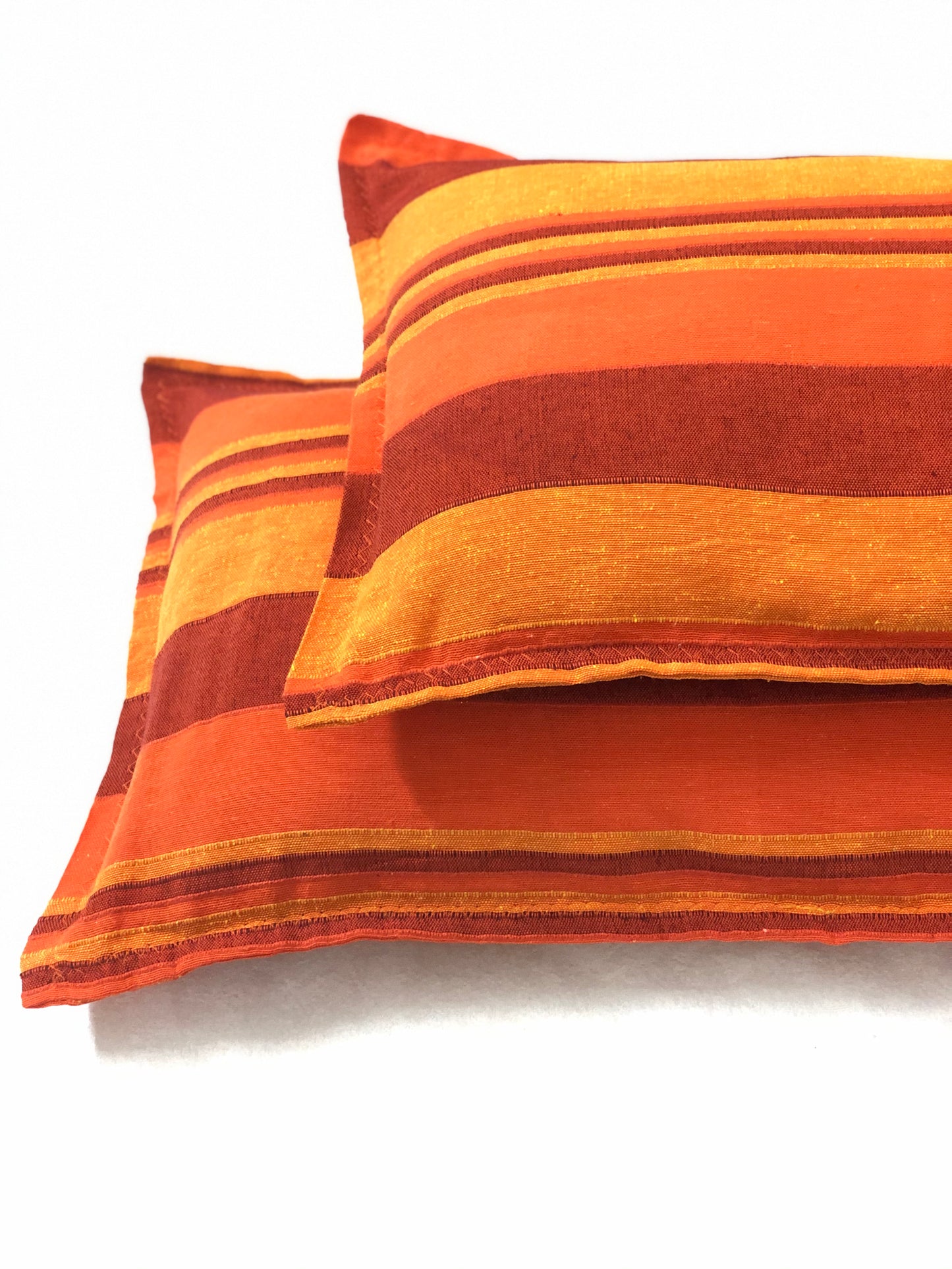Handloom Cotton Orange Striped Pillow Covers (Set of 2)