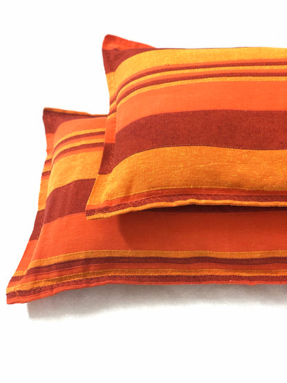 Handloom Cotton Orange Striped Pillow Covers (Set of 2)