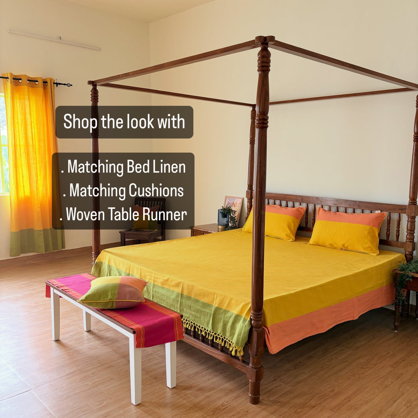 Handloom Yellow Premium Cotton Bedcover without Pillow Covers