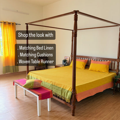 Handloom Yellow Premium Cotton Bedcover without Pillow Covers