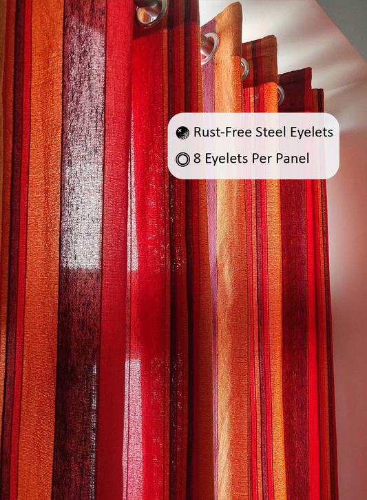 Handloom Cotton Red Striped Light Filtering Curtains 5 feet (Set of 2)