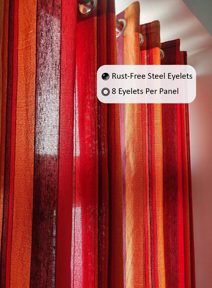 Handloom Cotton Red Striped Light Filtering Curtains 8 feet (Set of 2)