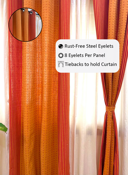 Handloom Cotton Orange-Red Darkened Glow Curtains 5 feet (Set of 2)