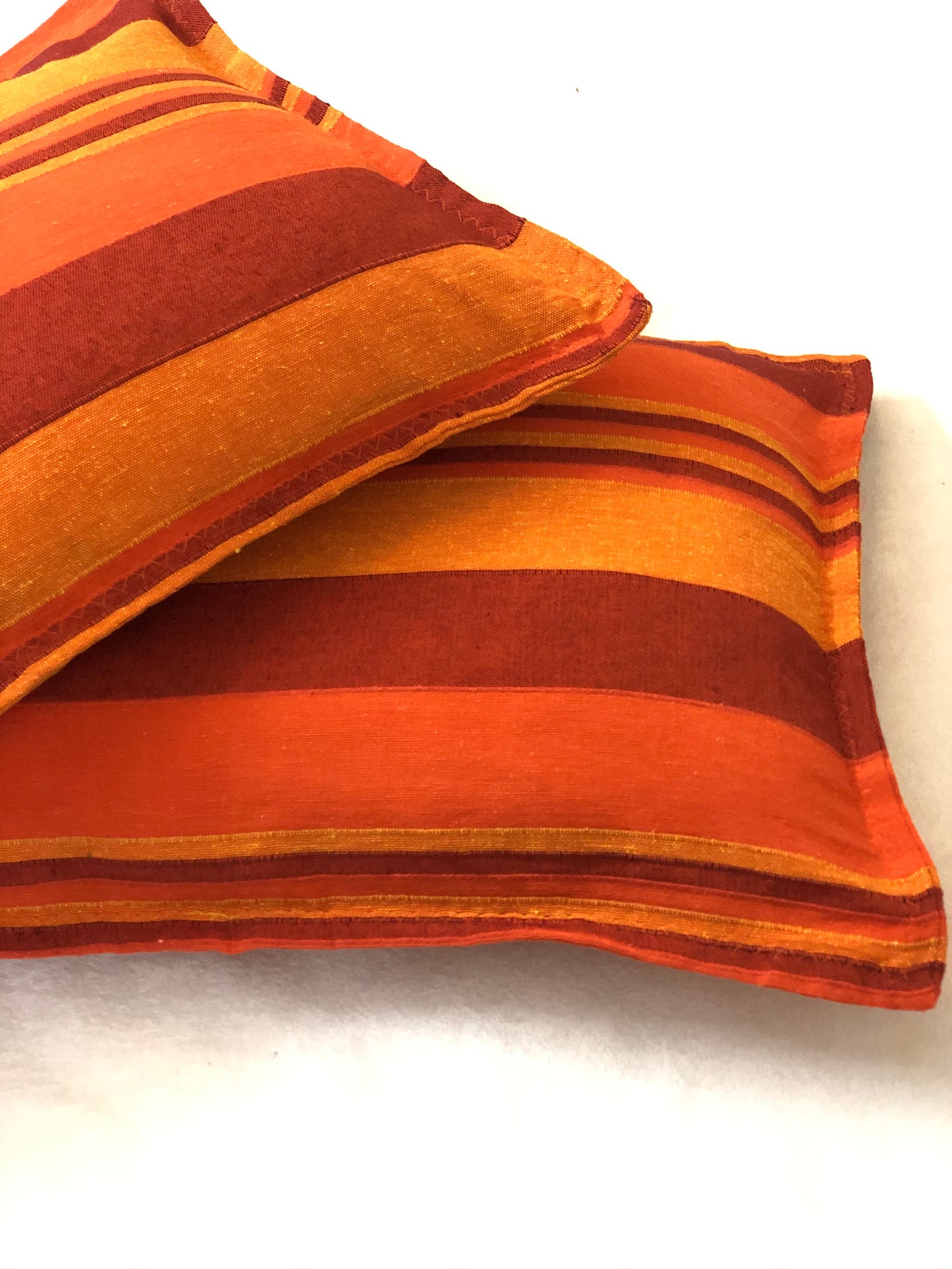 Handloom Cotton Orange Striped Pillow Covers (Set of 2)