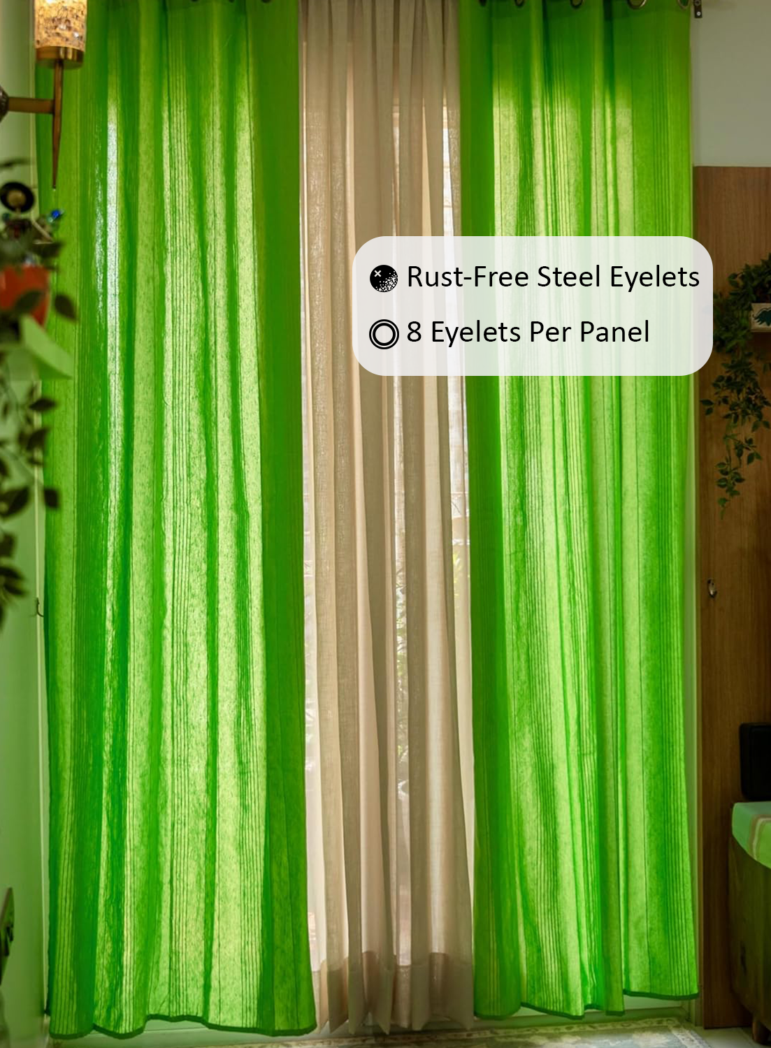 Handloom Cotton Green Solid Light Filtering Curtains 9 feet (Set of 2)