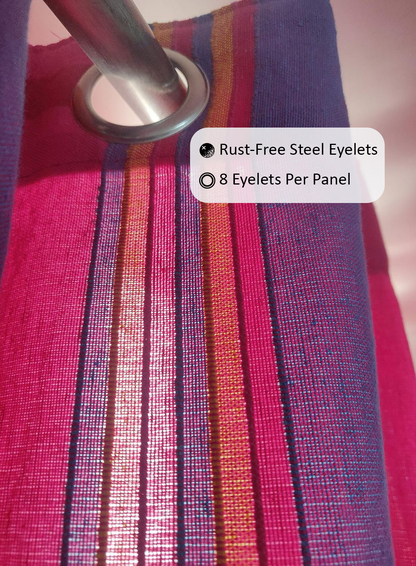 Handloom Cotton Pink Striped Light Filtering Curtains 7 feet (Set of 2)