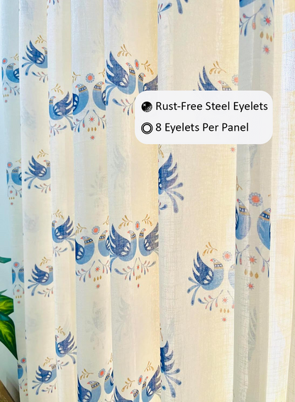 Handloom Cotton Blue Sparrow Sheer Curtains 9 feet (Set of 2)