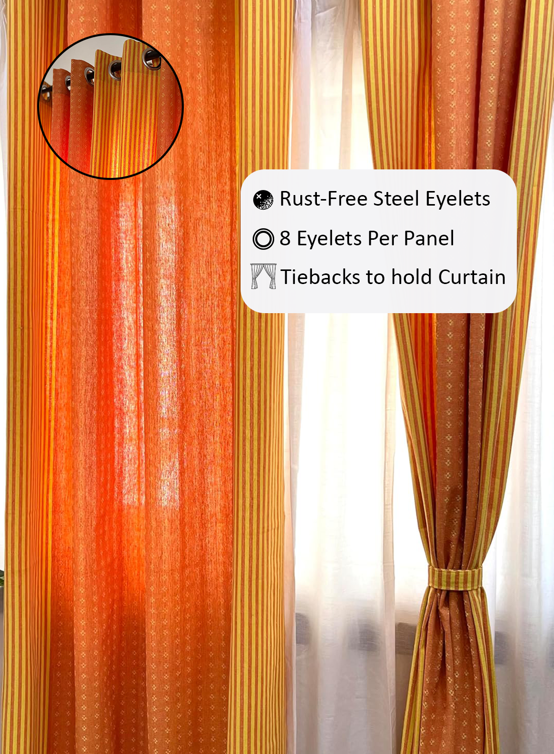 Handloom Cotton Orange-Yellow Darkened Glow Curtains 8 feet (Set of 2)