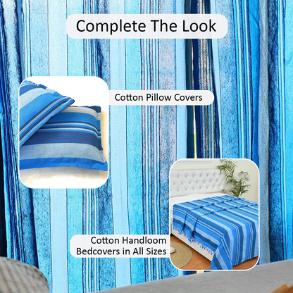 Handloom Cotton Blue Striped Light Filtering Curtains 7 feet (Set of 2)