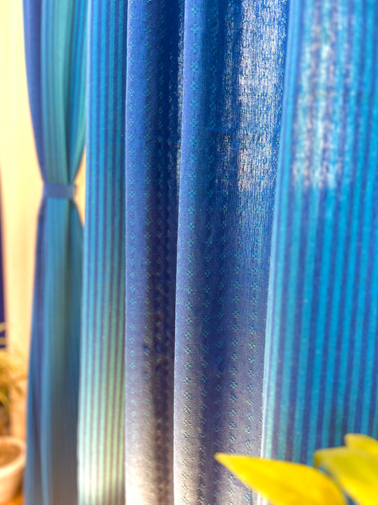 Handloom Cotton Blue Darkened Glow Curtains 8 feet (Set of 2)