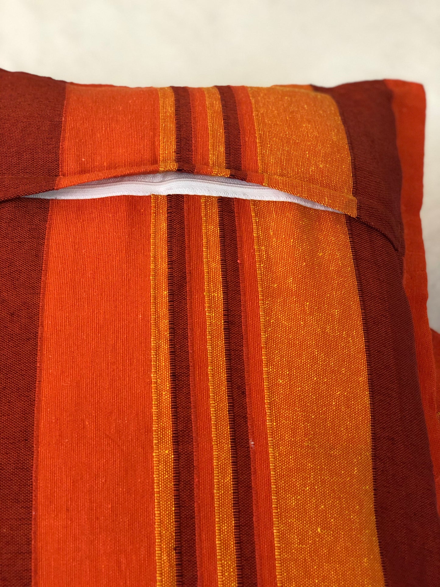 Handloom Cotton Orange Striped Pillow Covers (Set of 2)
