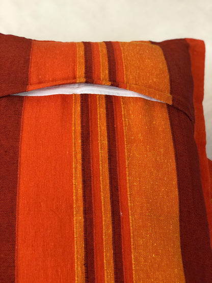 Handloom Cotton Orange Striped Pillow Covers (Set of 2)