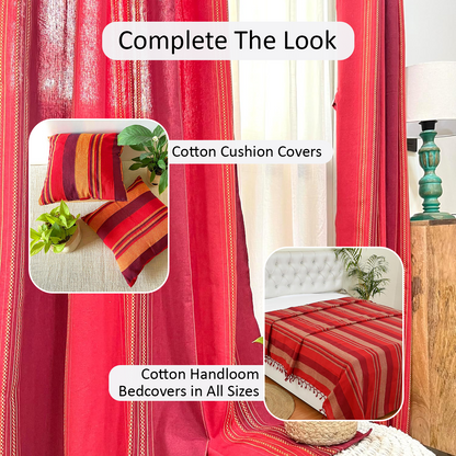 Handloom Cotton Red Striped Darkened Glow Curtains 9 feet (Set of 2)