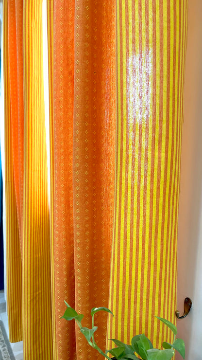 Handloom Cotton Orange-Yellow Darkened Glow Curtains 9 feet (Set of 2)