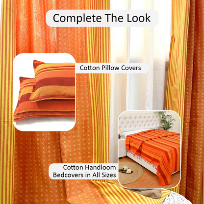 Handloom Cotton Orange-Yellow Darkened Glow Curtains 7 feet (Set of 2)