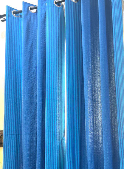 Handloom Cotton Blue Darkened Glow Curtains 5 feet (Set of 2)
