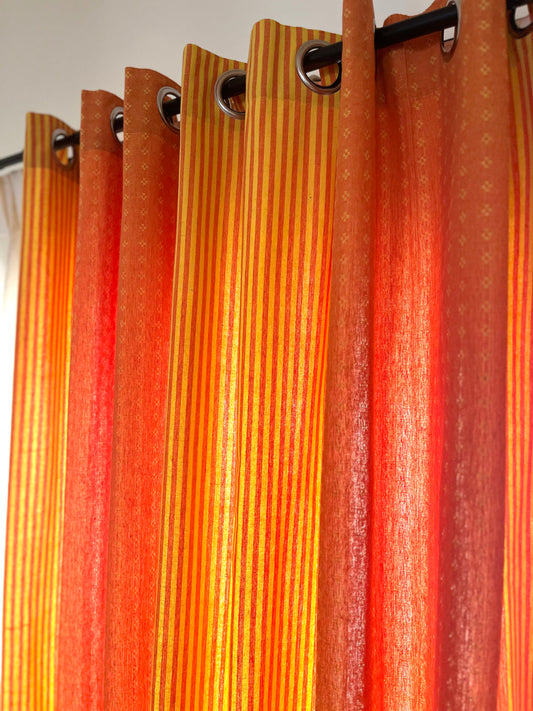 Handloom Cotton Orange-Yellow Darkened Glow Curtains 5 feet (Set of 2)