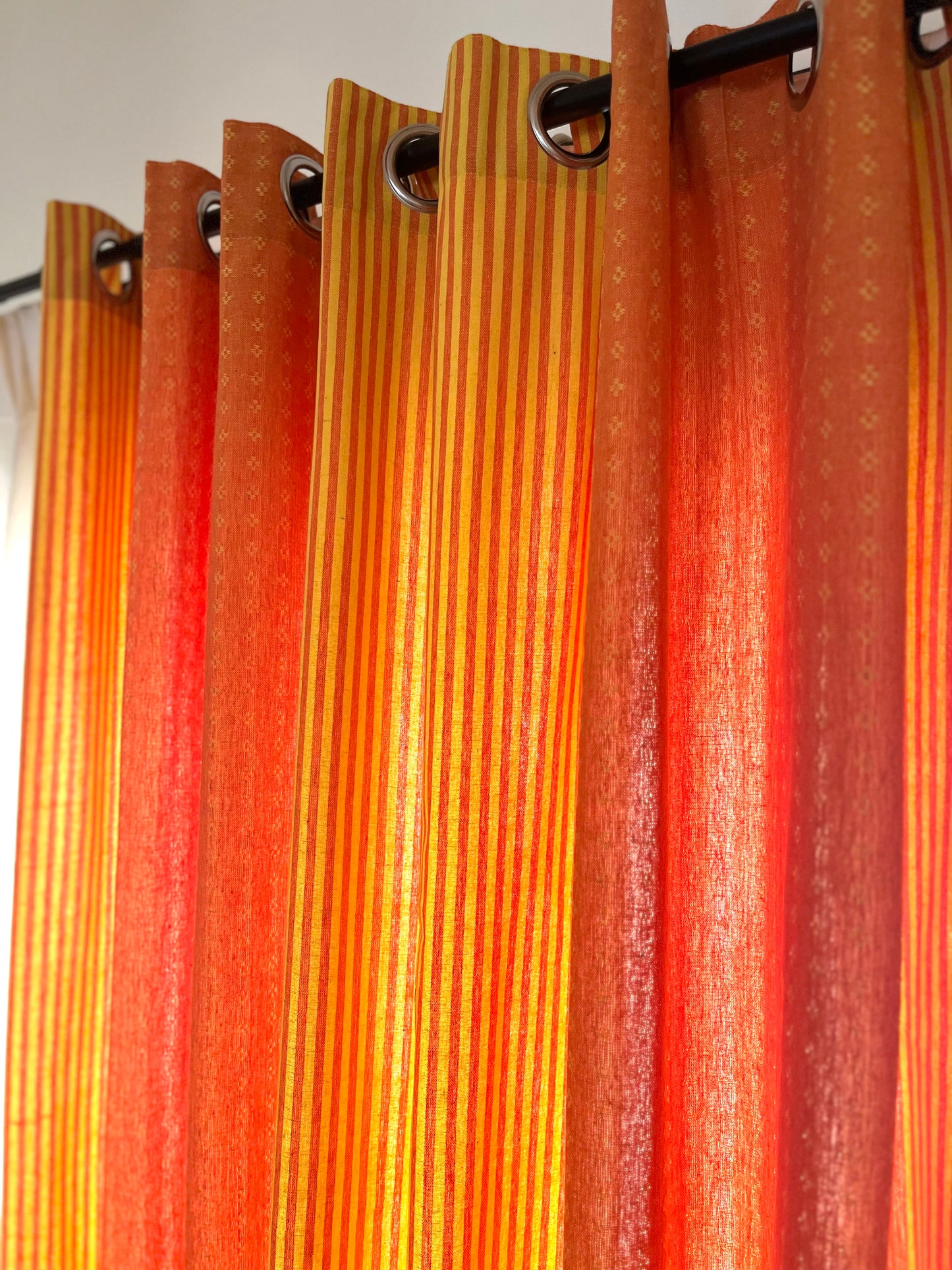 Handloom Cotton Orange-Yellow Darkened Glow Curtains 9 feet (Set of 2)
