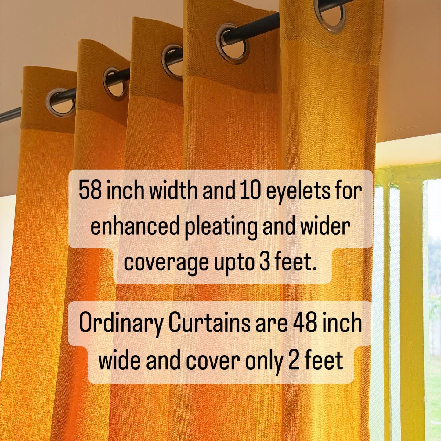 Handloom Yellow Premium Cotton Curtains 7 feet (Set of 2)