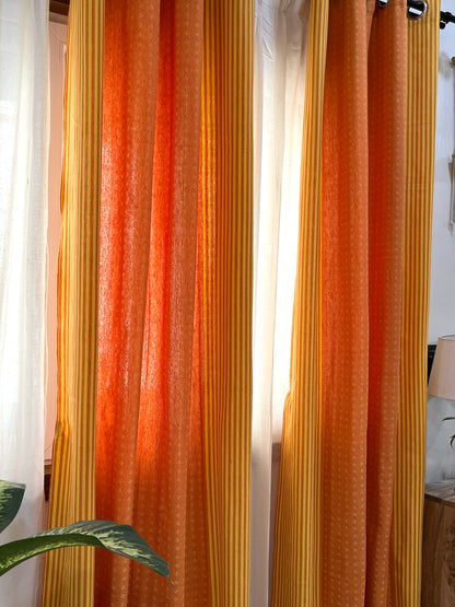 Handloom Cotton Orange-Yellow Darkened Glow Curtains 5 feet (Set of 2)