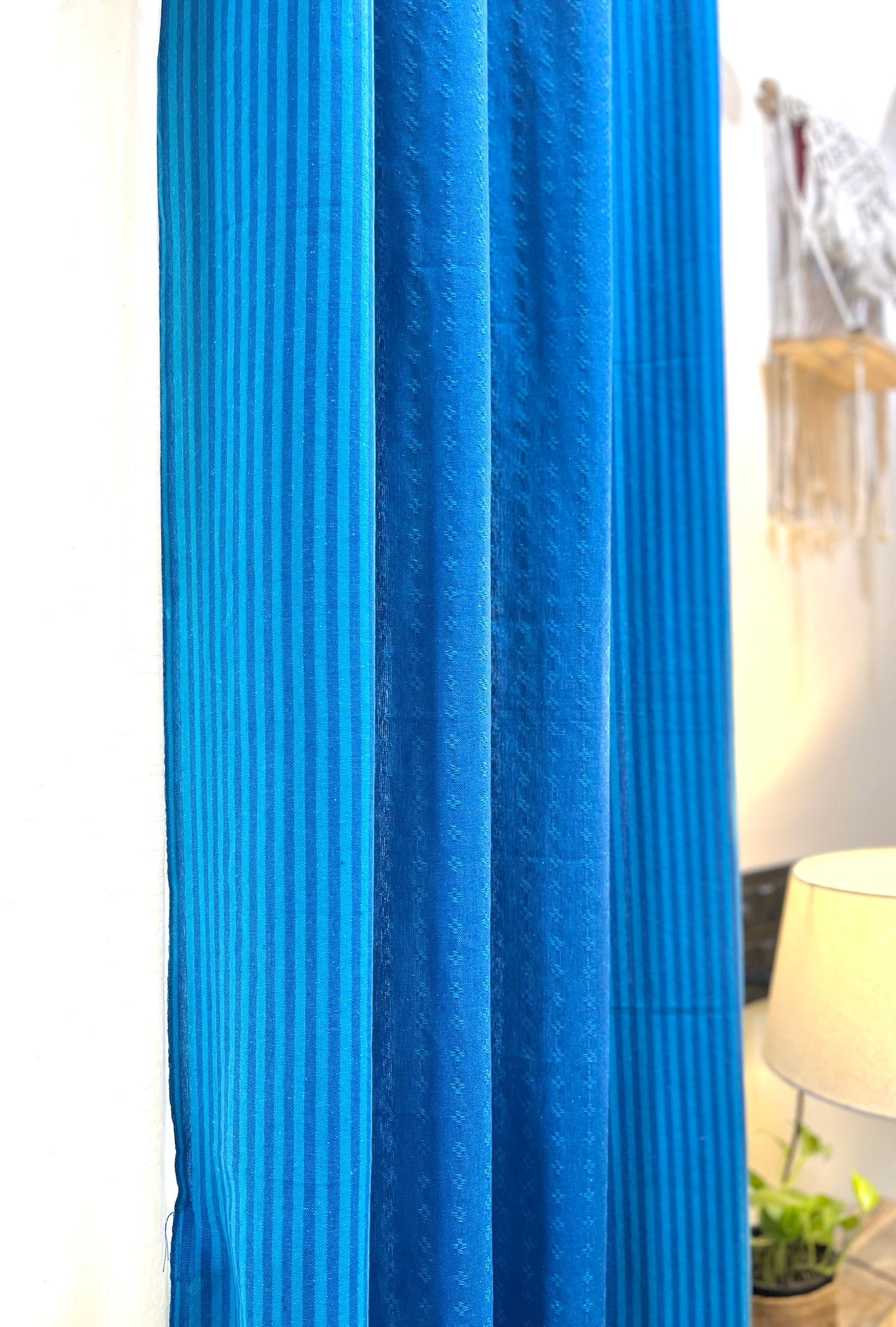 Handloom Cotton Blue Darkened Glow Curtains 7 feet (Set of 2)