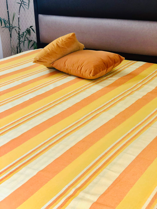 Handloom Cotton Yellow Striped Single Bedcover without Pillow Covers
