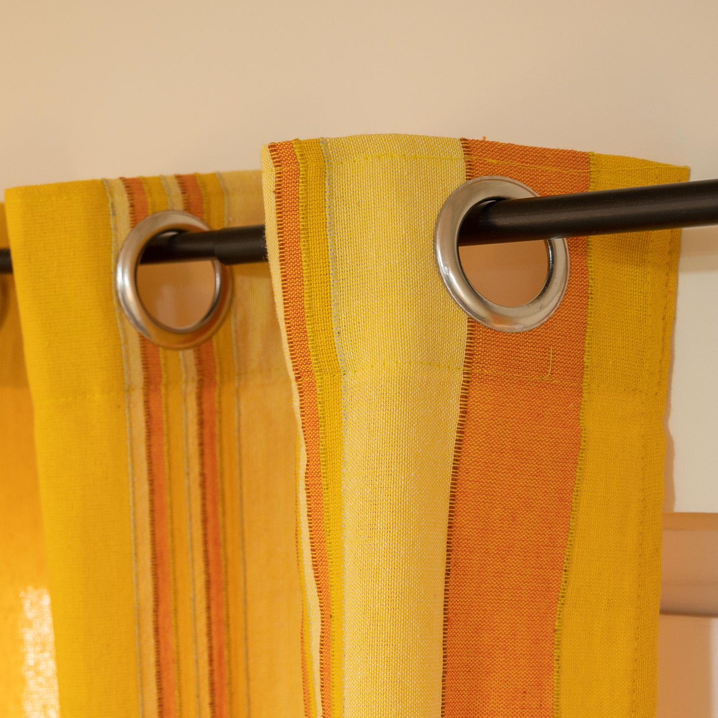 Handloom Cotton Yellow Striped Light Filtering Curtains 8 feet (Set of 2)