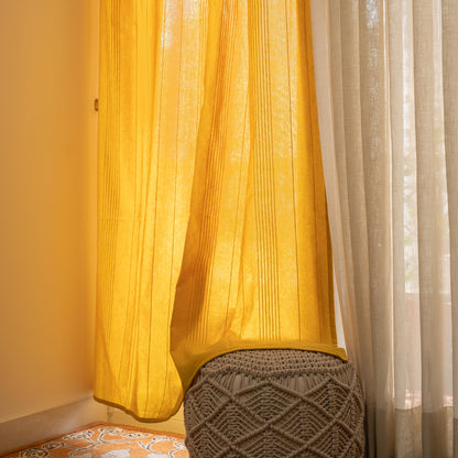 Handloom Cotton Yellow Solid Light Filtering Curtains 9 feet (Set of 2)