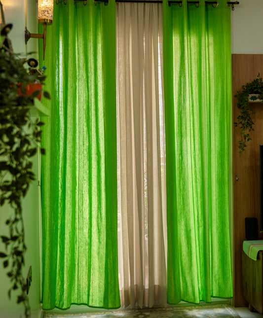 Handloom Cotton Green Solid Light Filtering Curtains 9 feet (Set of 2)