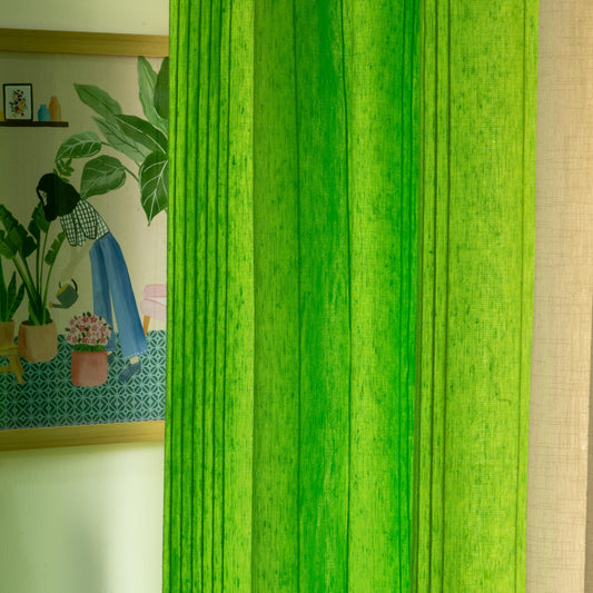 Handloom Cotton Green Solid Light Filtering Curtains 8 feet (Set of 2)