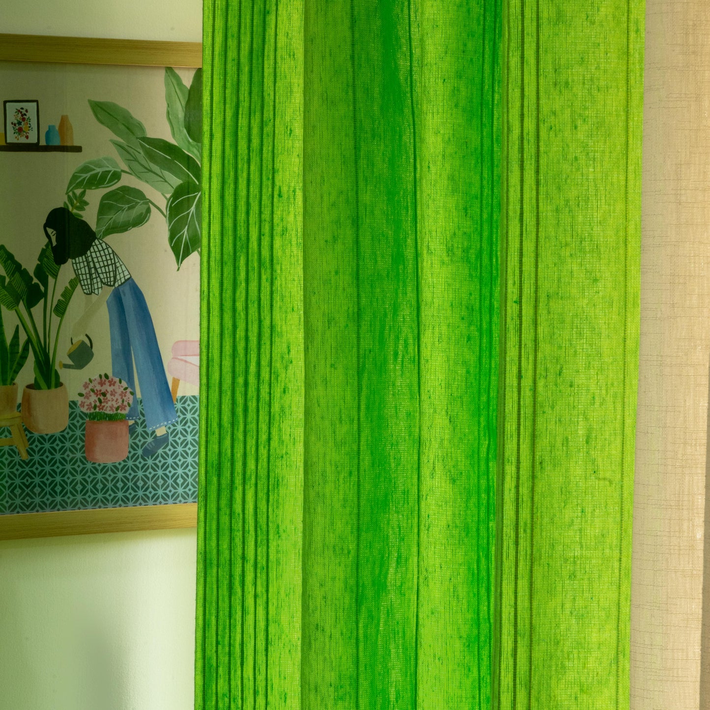 Handloom Cotton Green Solid Light Filtering Curtains 9 feet (Set of 2)