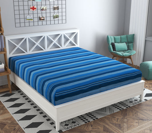 Handloom Cotton Blue Striped Double Bedcover without Pillow Covers