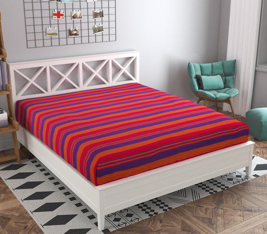 Handloom Cotton Pink Striped Double Bedcover without Pillow Covers