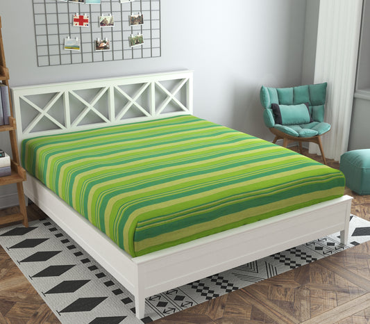 Handloom Cotton Green Striped Single Bedcover without Pillow Covers